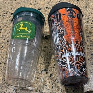2 Tervis set = John Deere and Harley-Davidson